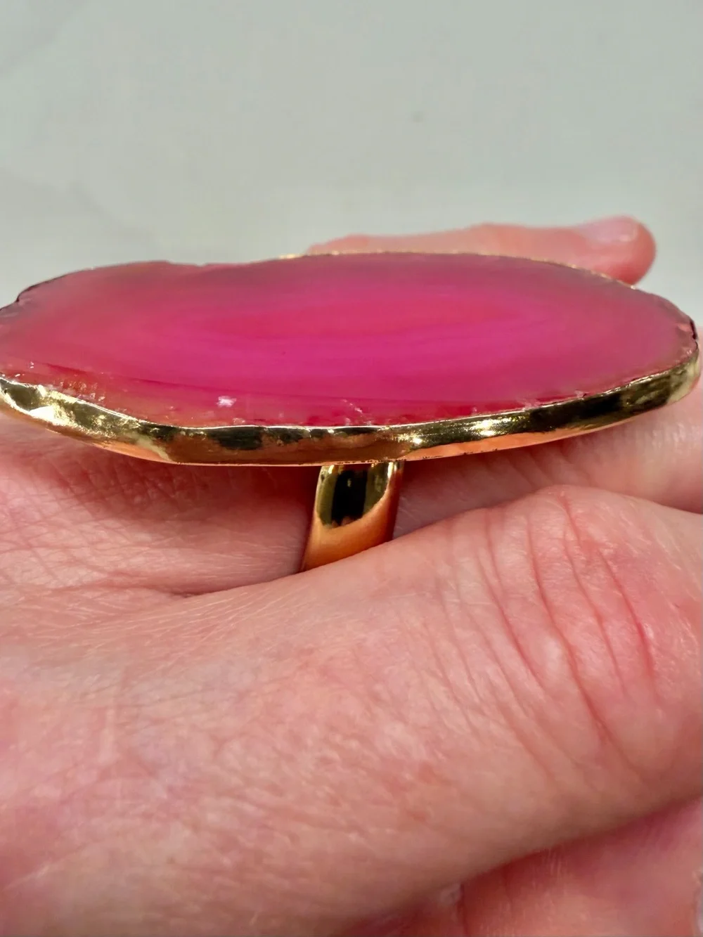 NWT Charles Albert Pink Agate Slice Adjustable Ring